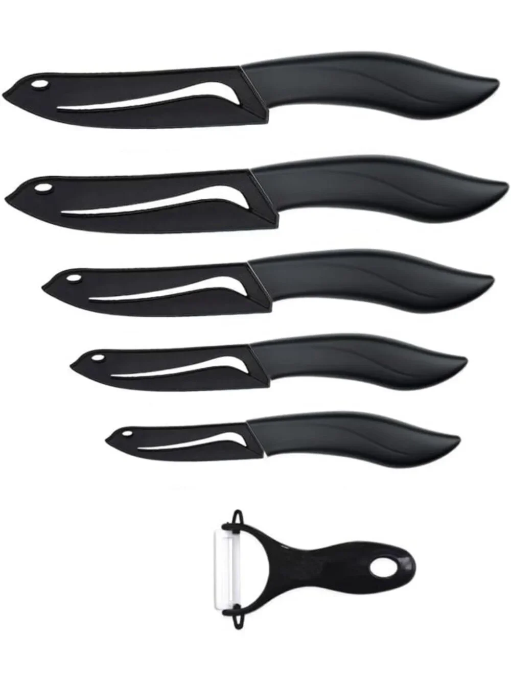 6-Piece Ceramic Knife Set with Sheath Covers & Peeler - Kitchen Chef Essentials